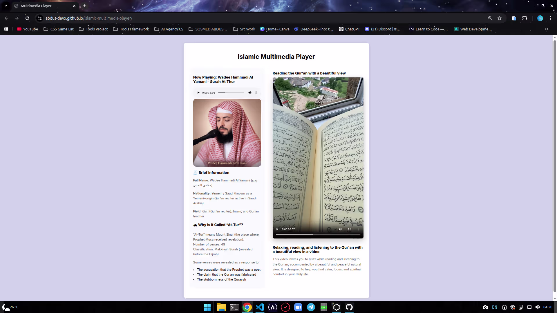 islamic multimedia player with audio and video